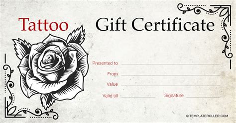 Customizable tattoo certificate template