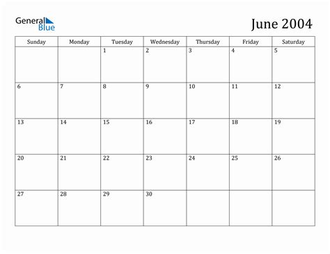 Customizing June 2004 Calendar Template