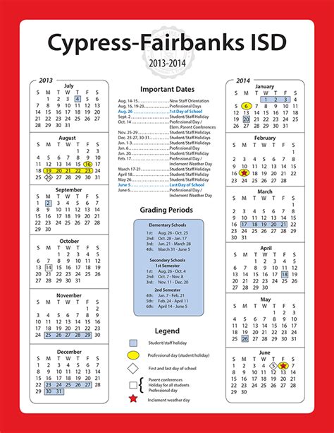 Cy-Fair ISD Calendar