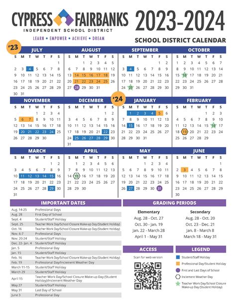 Cypress Fairbanks ISD Calendar Image 1