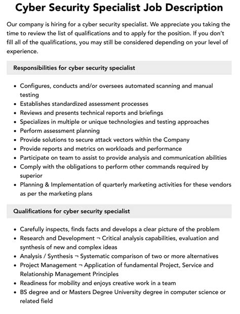 Cyber Security Job Description and Roles