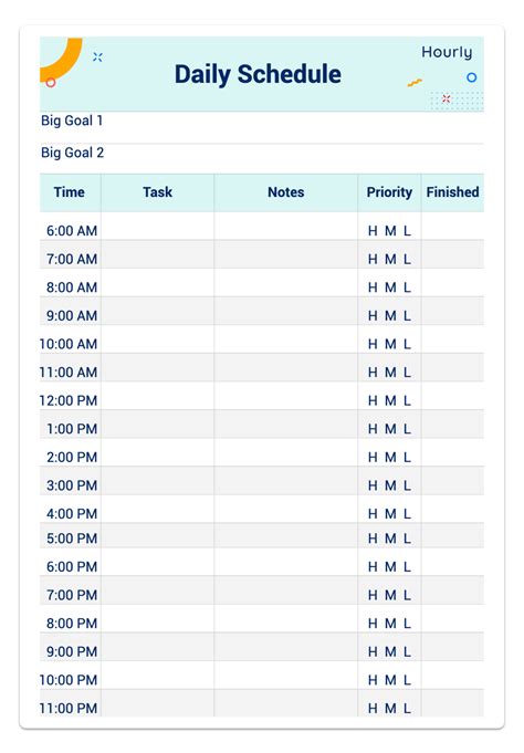 Daily Schedule Template Examples