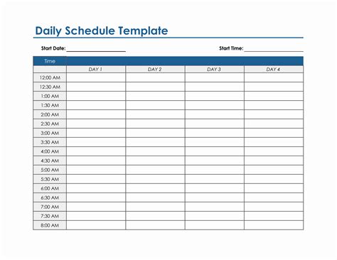 Daily Schedule Template Excel