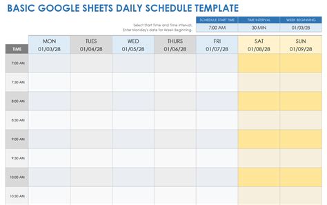 Daily Schedule Template Google Sheets