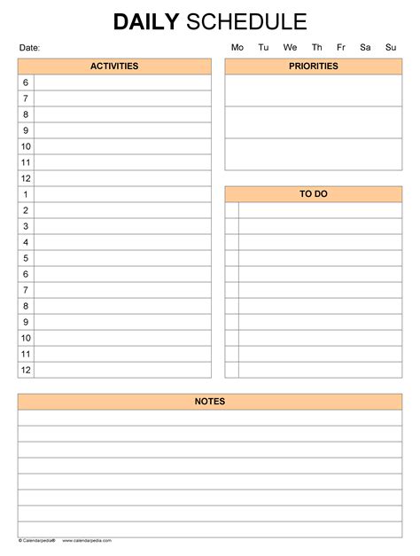 Daily Schedule Template PDF