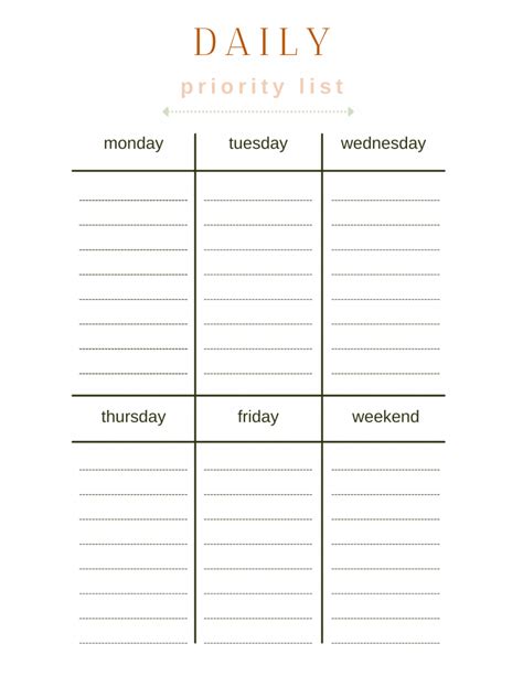 Daily schedule with priority list