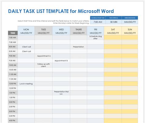 Daily task list templates