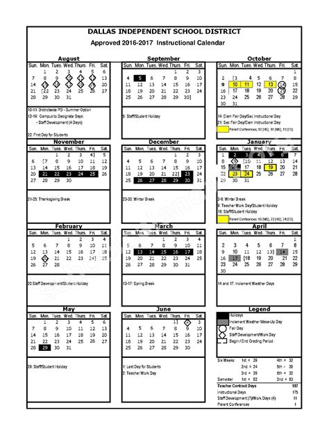 Dallas ISD staff calendar