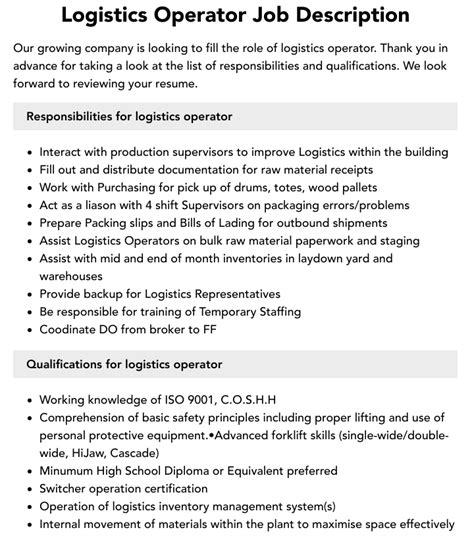 Defense Logistics Job Description and Responsibilities