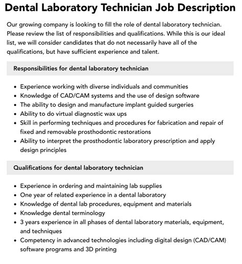 Dental laboratory technician job description