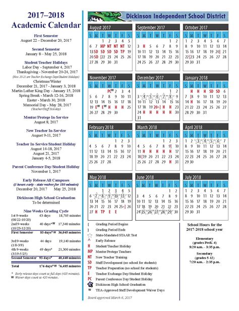 Dickinson ISD School Calendar Image 3