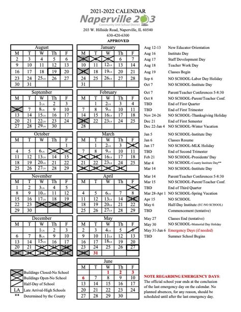 District 203 School Calendar Overview