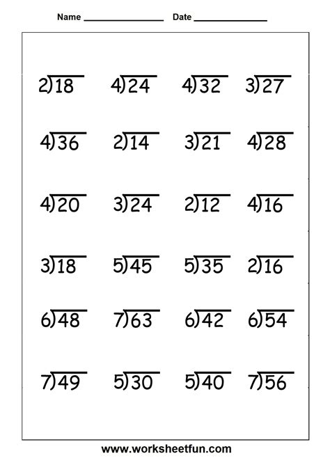 Division math printables