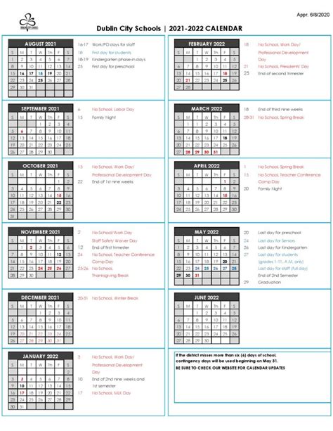 Dublin City Schools Calendar Overview