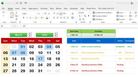 Dynamic Calendar Excel