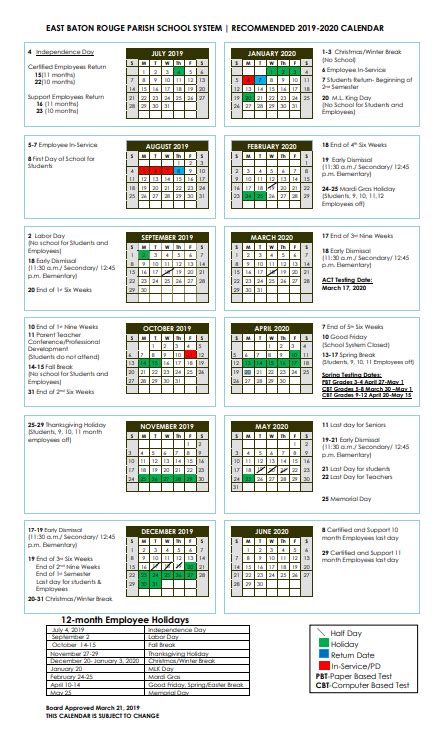 EBR Schools Calendar