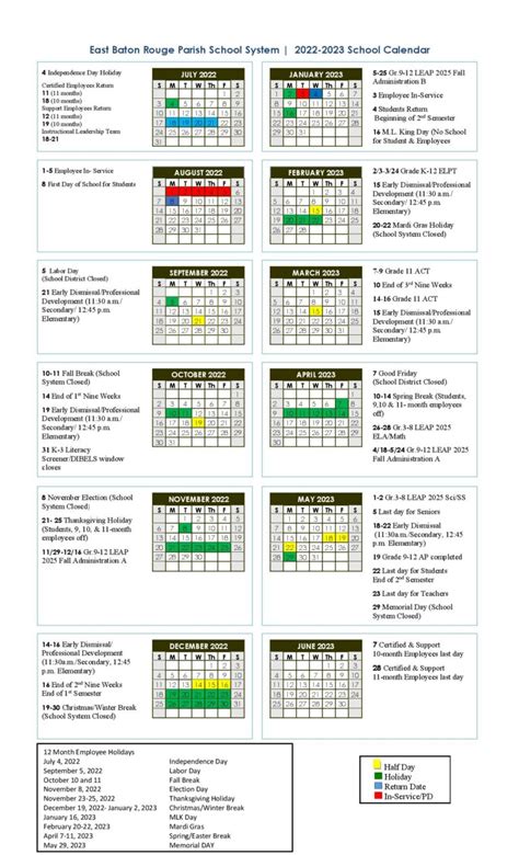 EBR Schools Calendar Academic Success