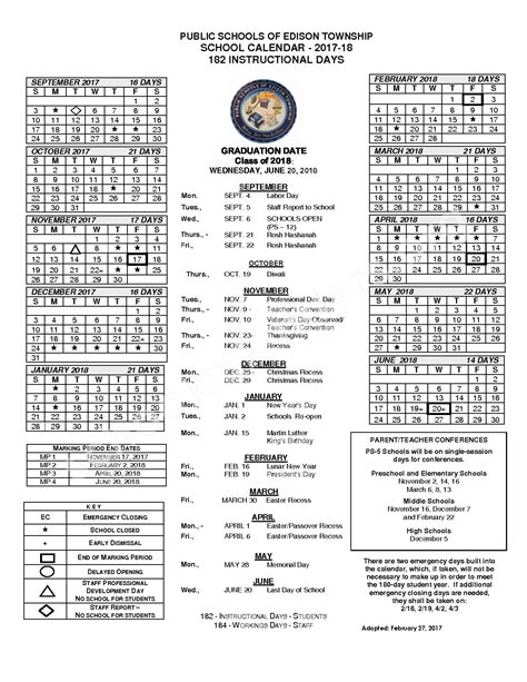 Edison Township School Calendar