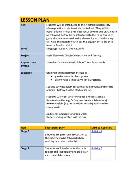 Electronics Lesson Plan