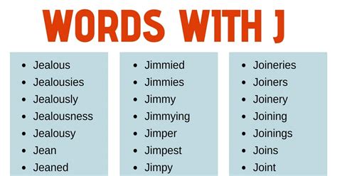 Examples of J Words