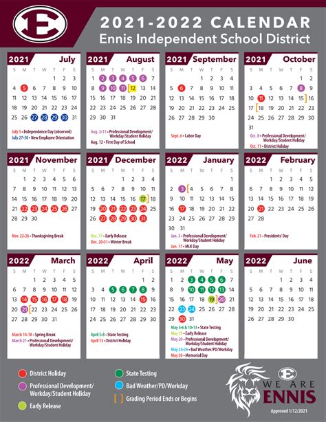 Ennis ISD Calendar Image 2