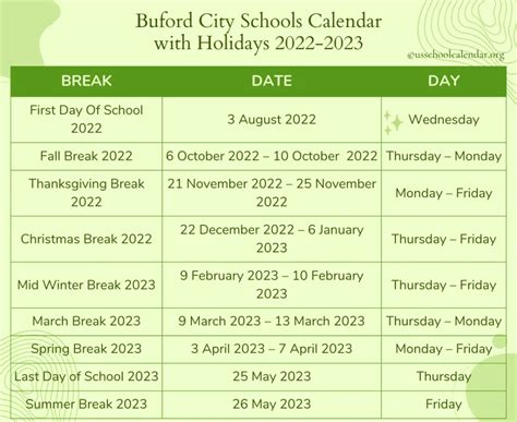 Event Calendar for Buford City Schools