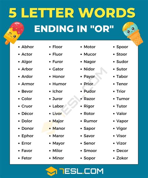 Examples of words that end in or