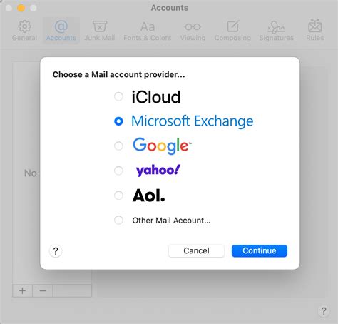 Exchange Account Setup