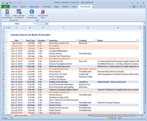 Description of Exporting Calendar Data