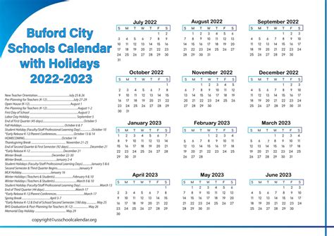 Extracurricular Calendar for Buford City Schools