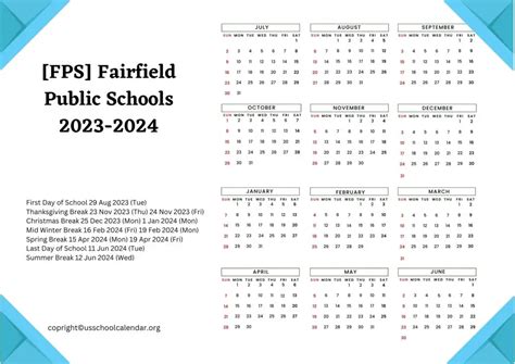 Fairfield Public Schools Holidays