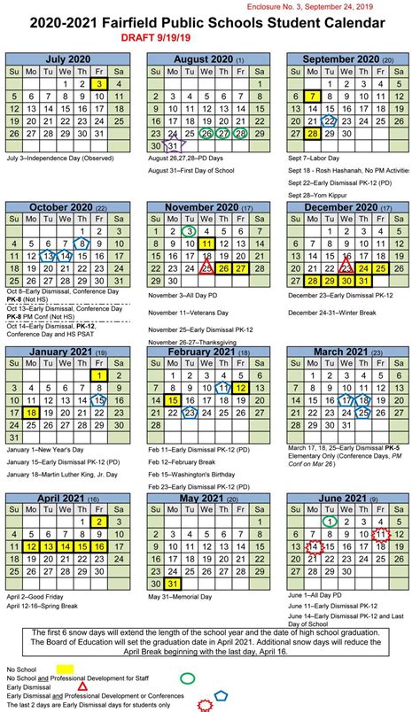 Fairfield Schools Calendar Image 1