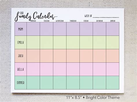 Family Printable Calendar Template