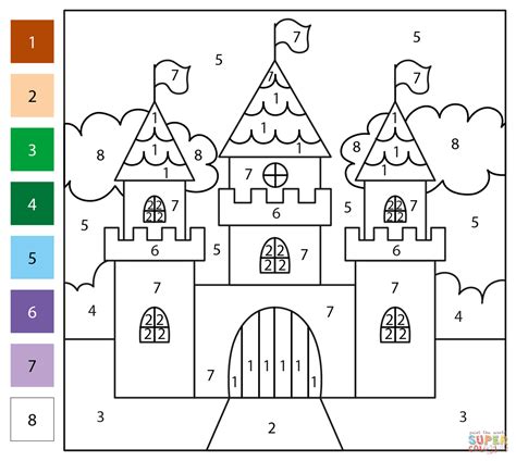 Fantasy castle color by numbers printable