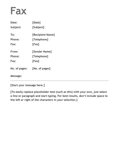 Fax Cover Letter Template Example