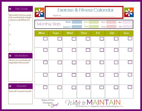 Fitness Calendar Example