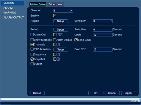 Flir DVR camera settings