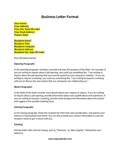 Formal business letter template