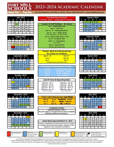 Fort Mill Schools Calendar Features