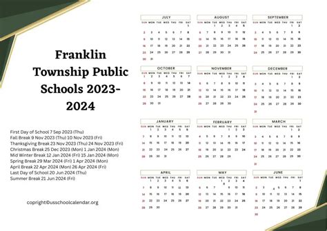 Franklin Township Printed Calendars