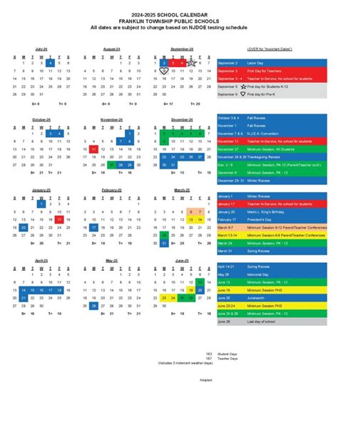 Franklin Township School Calendars