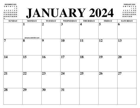 Free January calendar