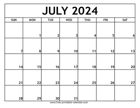 Free July calendar template