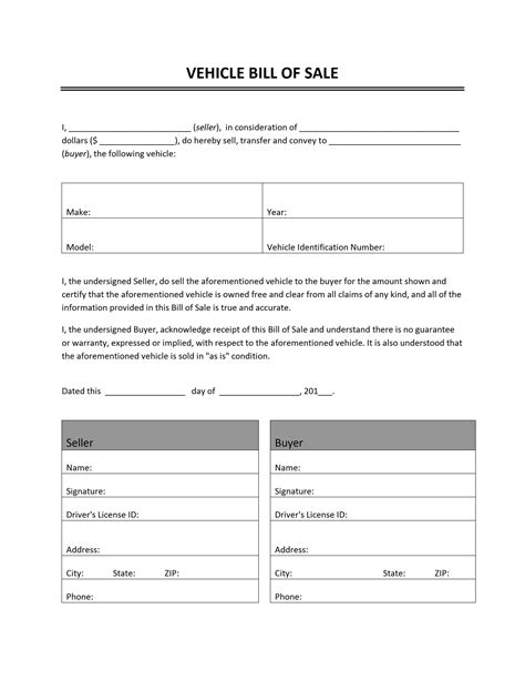 Free Printable Auto Bill of Sale Template