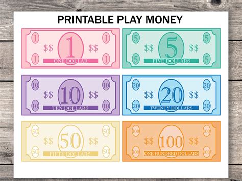 Free printable play money templates