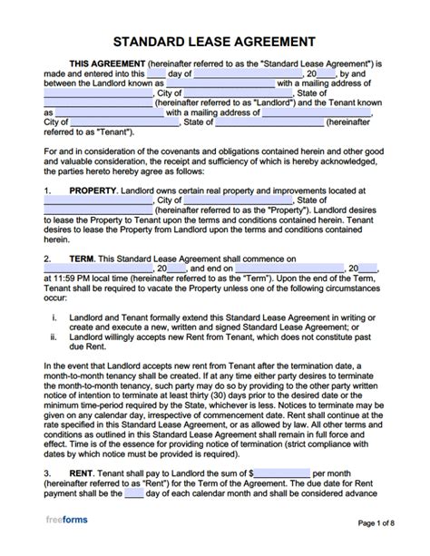 Free Rental Lease Agreement Template