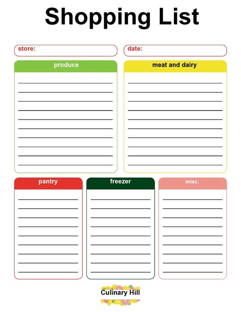 Free shopping list templates