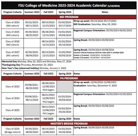 FSU Academic Calendar