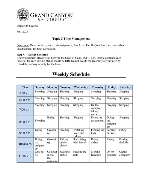 GCU Calendar Time Management