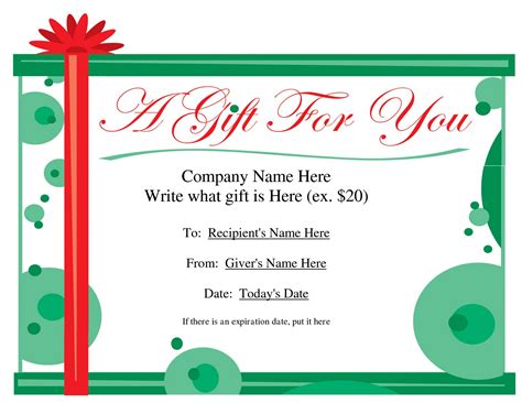 Description of Gift Certificates Ideas